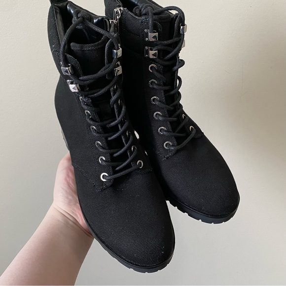 MICHAEL Michael Kors women’s black textured canvas lace up combat boots (READ) - Picture 2 of 12